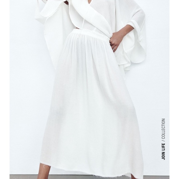 Zara skirt. airy white, frayed edge midi skirt, Large - Picture 4 of 9